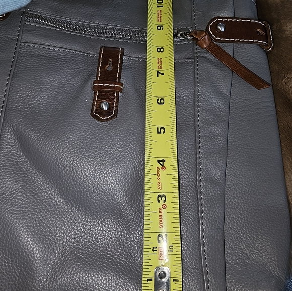 NINO BOSSI Women’s Gray Brown Trim Genuine Leather Crossbody Purse Handbag - Picture 7 of 8